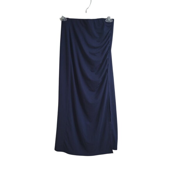 OGL MOVE Midnight Navy Blue Ruching Slit Midi Skirt Pull On Women’s Size‎ XS NWT - Picture 2 of 15
